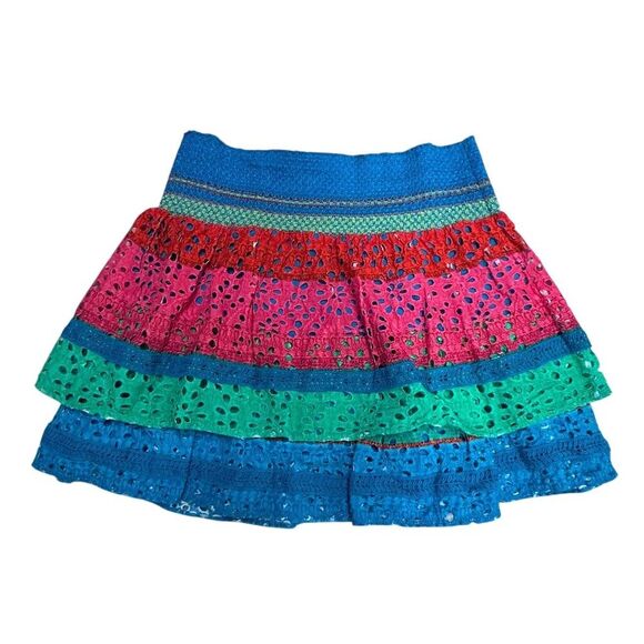 EUC Alice + Olivia Women's Multicolor Striped Mini Skirt Blue Size 12 - Picture 2 of 5